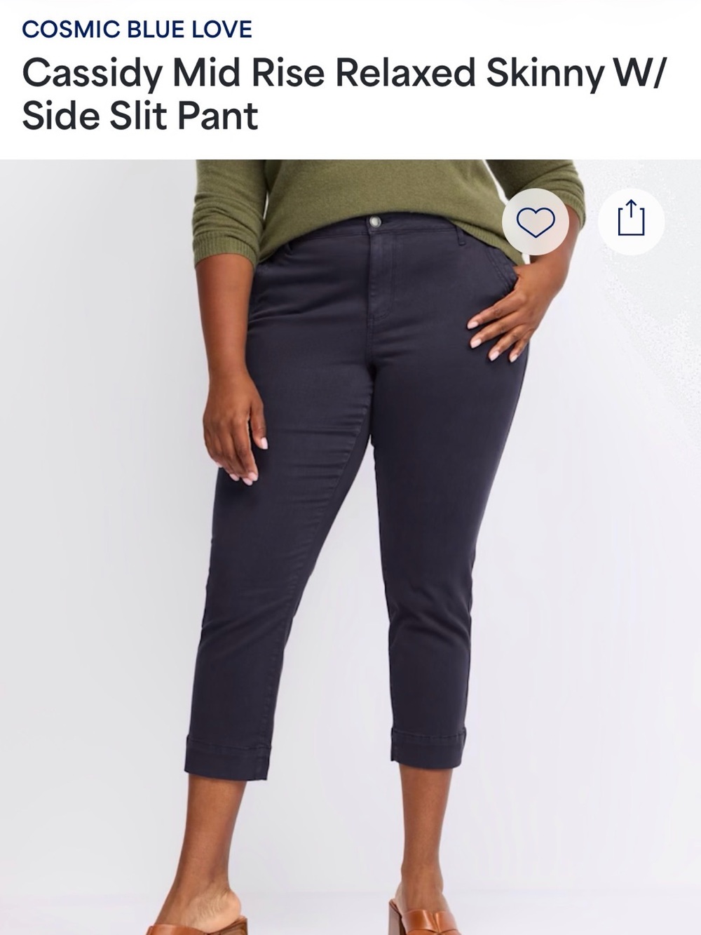 Cosmic Blue Love Cassidy High Rise Stretch Chino Pants 24W Blue Gray
